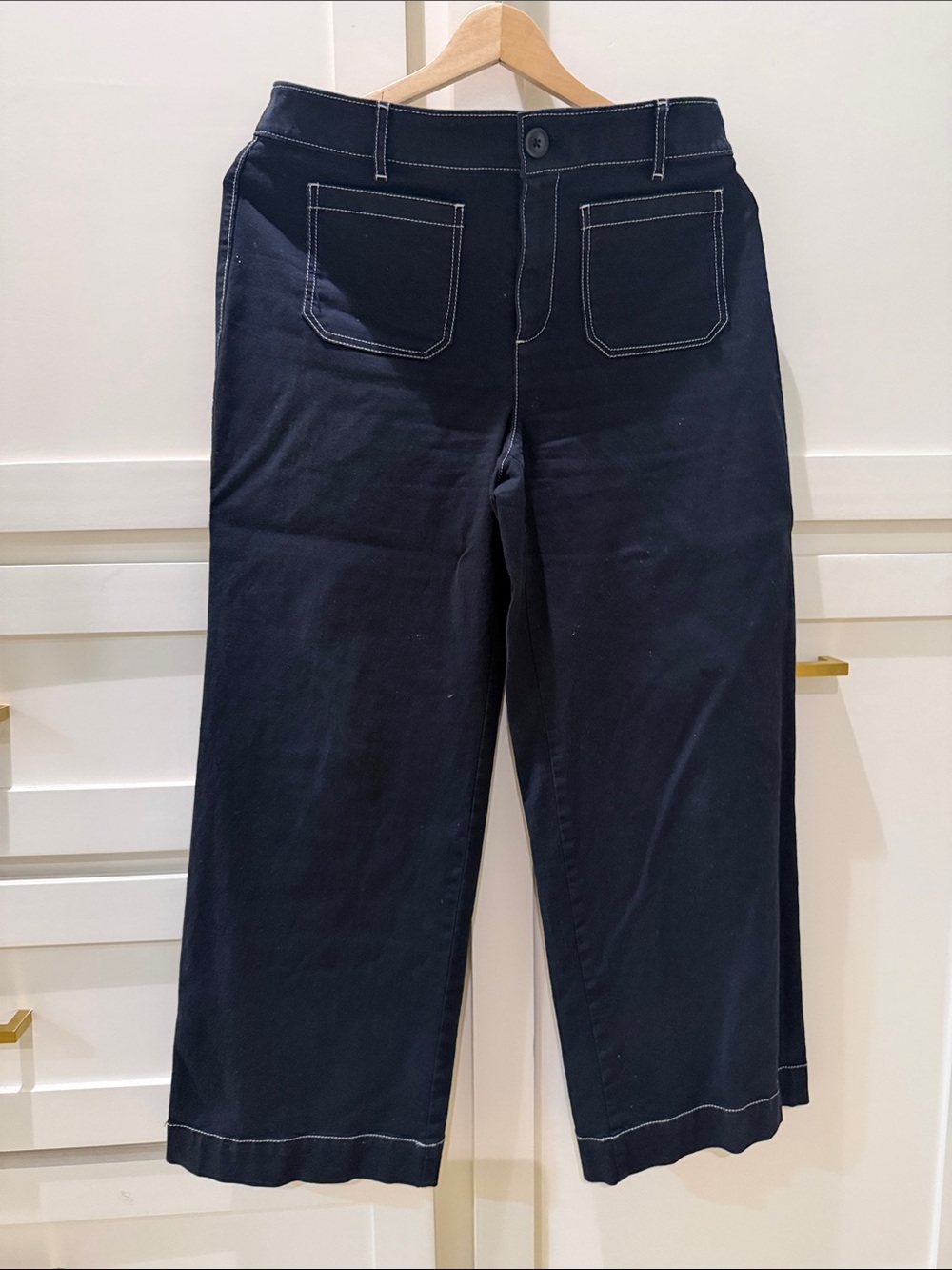 LOFT Navy Cropped Wide-Leg Jeans with Contrast Stitching